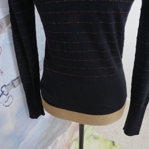 Marc By Marc Jacobs Black Bronze Stripe Sequin Floral Fitted Size XS Sweater - Picture 7 of 10